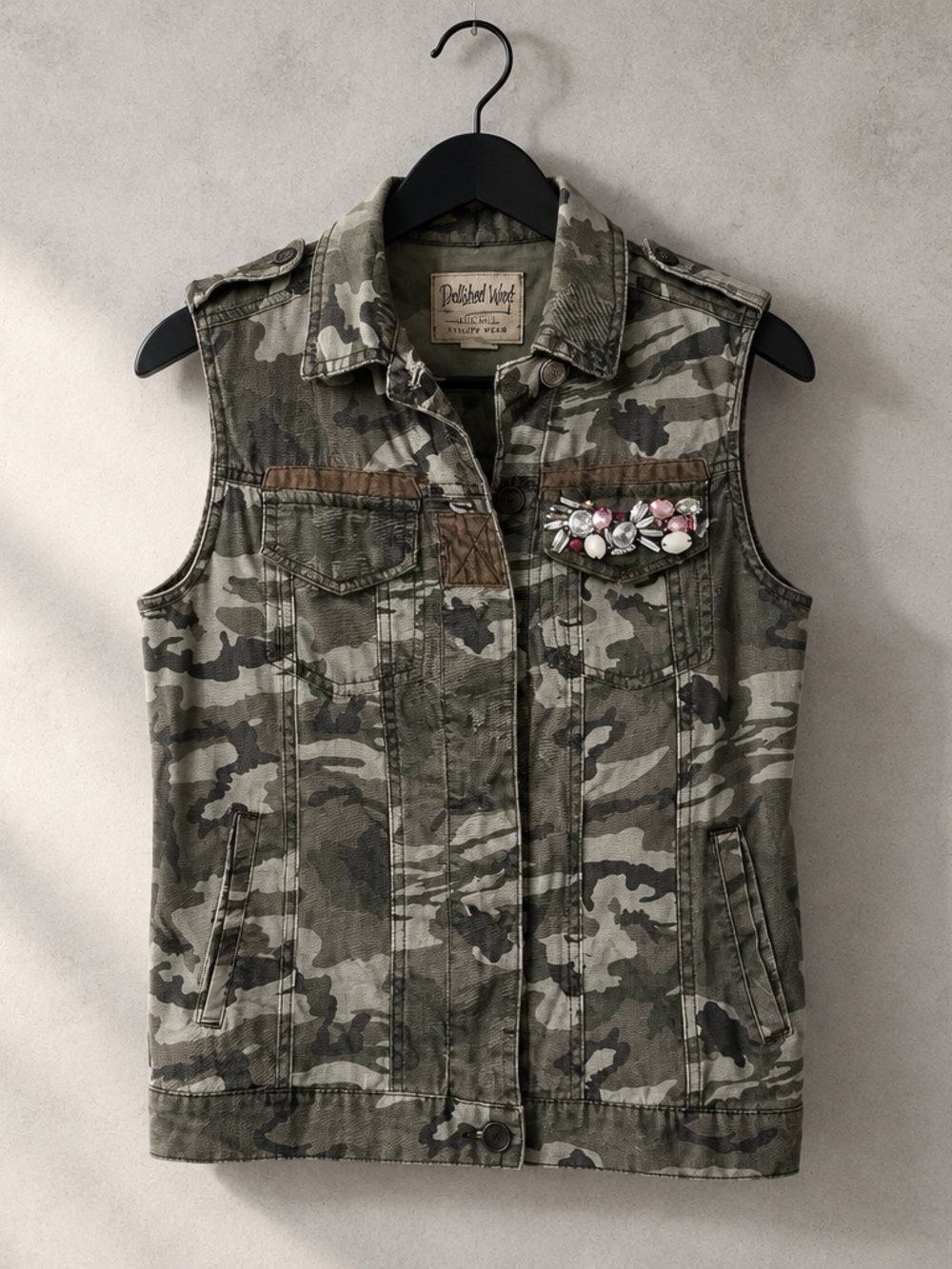Dolled Up Camouflage Embellished Vest  Size small   Military wear Retro